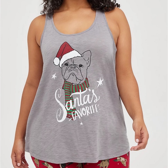 Torrid-Tank Top 3X Christmas Santa's Favorite Pug Bulldog Sleep Shirt Tee 22-24 - Picture 1 of 3